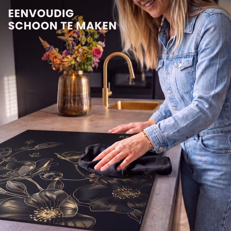 Inductie beschermer - Gouden Flora op Zwart Fluweel — 6