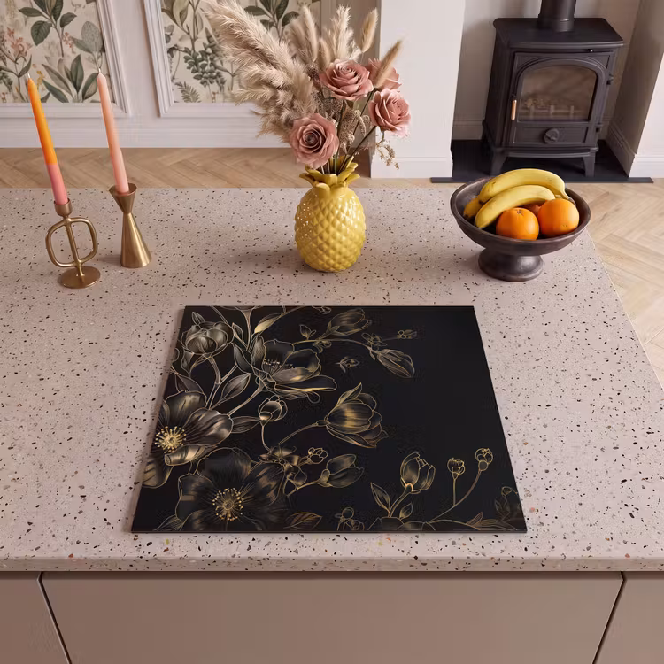Inductie beschermer - Gouden Flora op Zwart Fluweel — 2