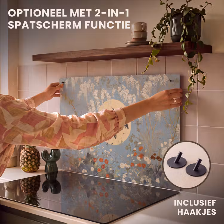Inductie beschermer - Kraanvogels - Maan - Bloemen - Blauw — 10