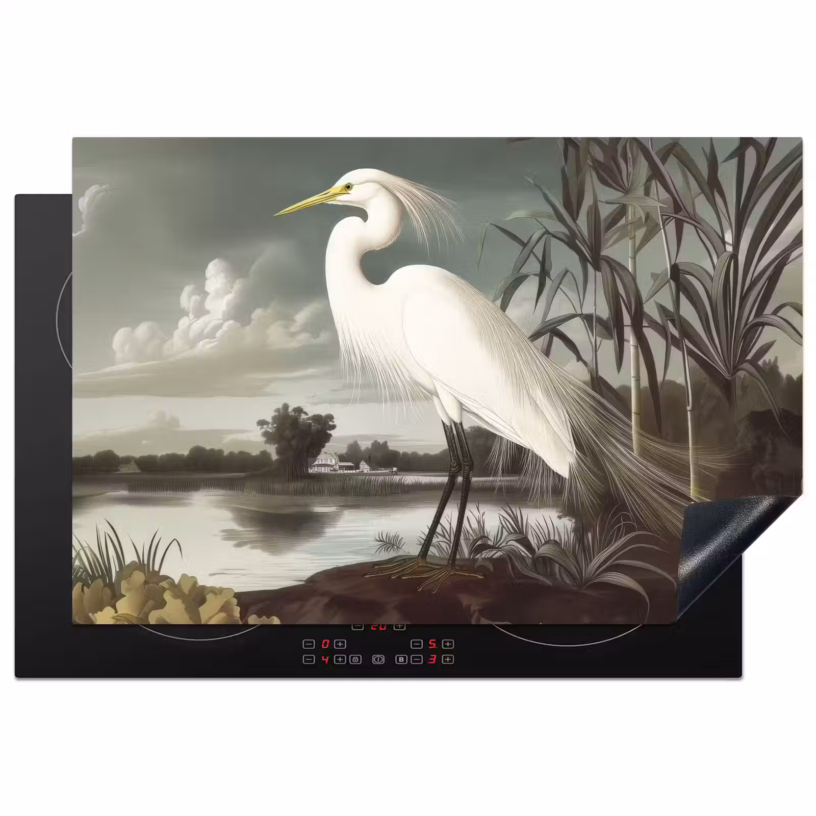 Inductie beschermer - Reiger - Planten - Wolken - Wit — 1