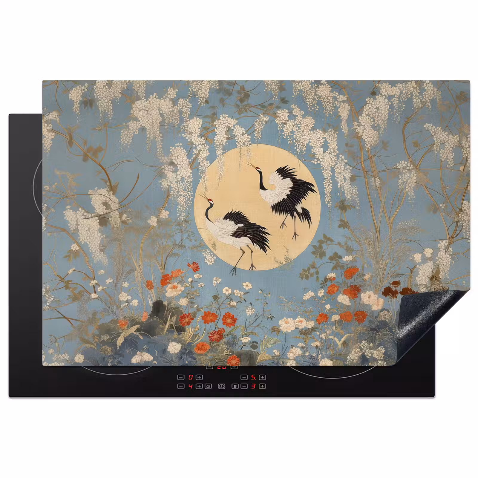 Inductie beschermer - Kraanvogels - Maan - Bloemen - Blauw — 1