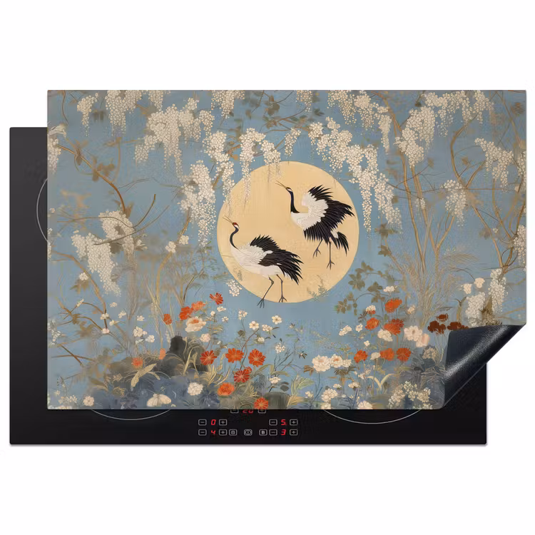 Inductie beschermer - Kraanvogels - Maan - Bloemen - Blauw — 1