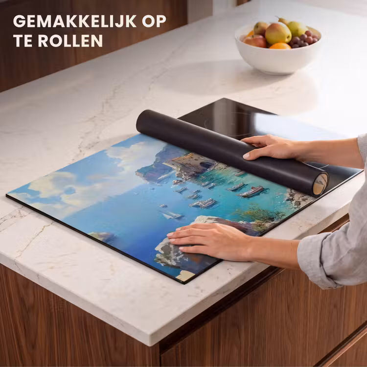 Inductie beschermer - Kustdorp - Schilderij - Rotsen - Boten — 7