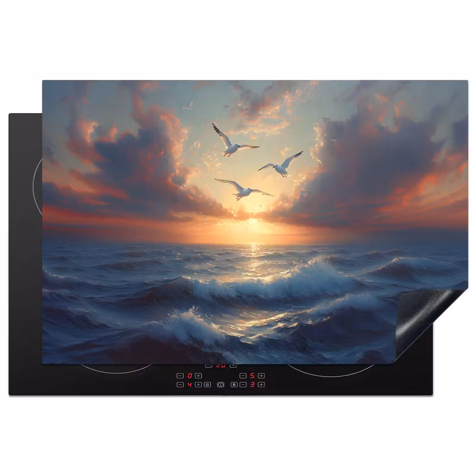 Inductie beschermer - Meeuwen - Zonsondergang - Zee - Wolken — 1