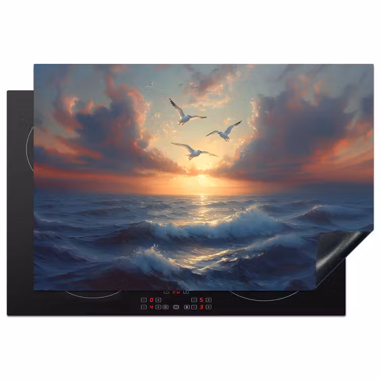 Inductie beschermer - Meeuwen - Zonsondergang - Zee - Wolken — 1