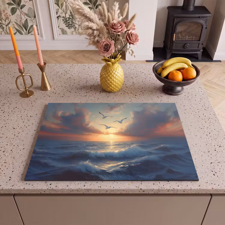 Inductie beschermer - Meeuwen - Zonsondergang - Zee - Wolken — 2