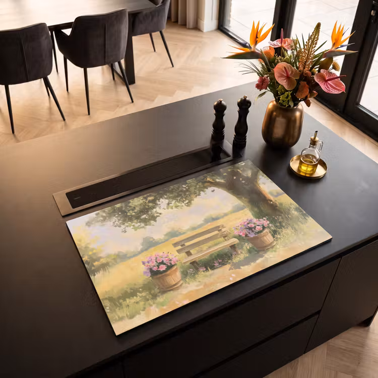 Inductie beschermer - Houten bankje - Bloempotten - Landschap — 5