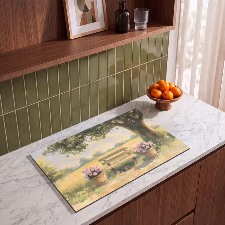 Inductie beschermer - Houten bankje - Bloempotten - Landschap — 8