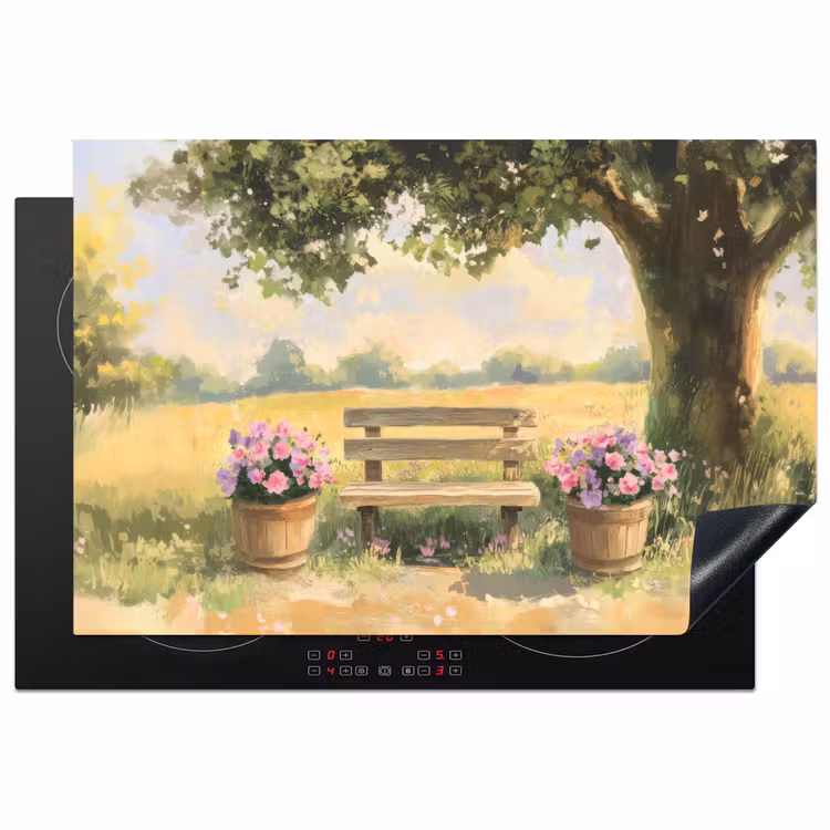 Inductie beschermer - Houten bankje - Bloempotten - Landschap — 1