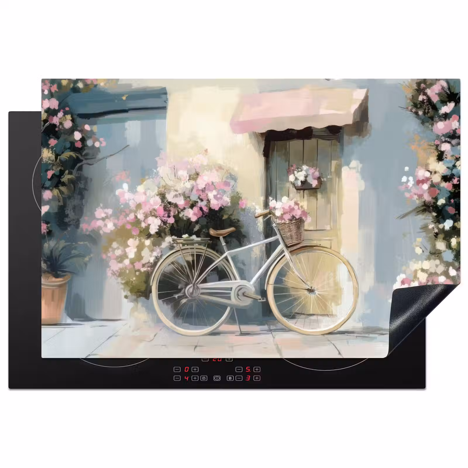 Inductie beschermer - Fiets - Pastelkleuren - Bloemen — 1
