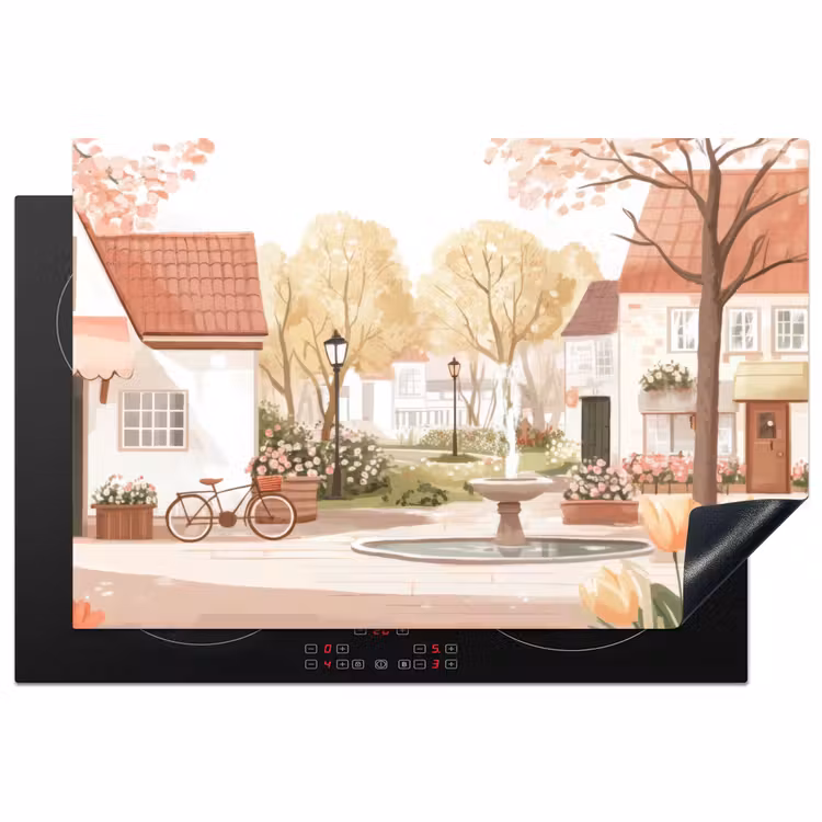 Inductie beschermer - Dorpsplein - Fontein - Tulpen — 1