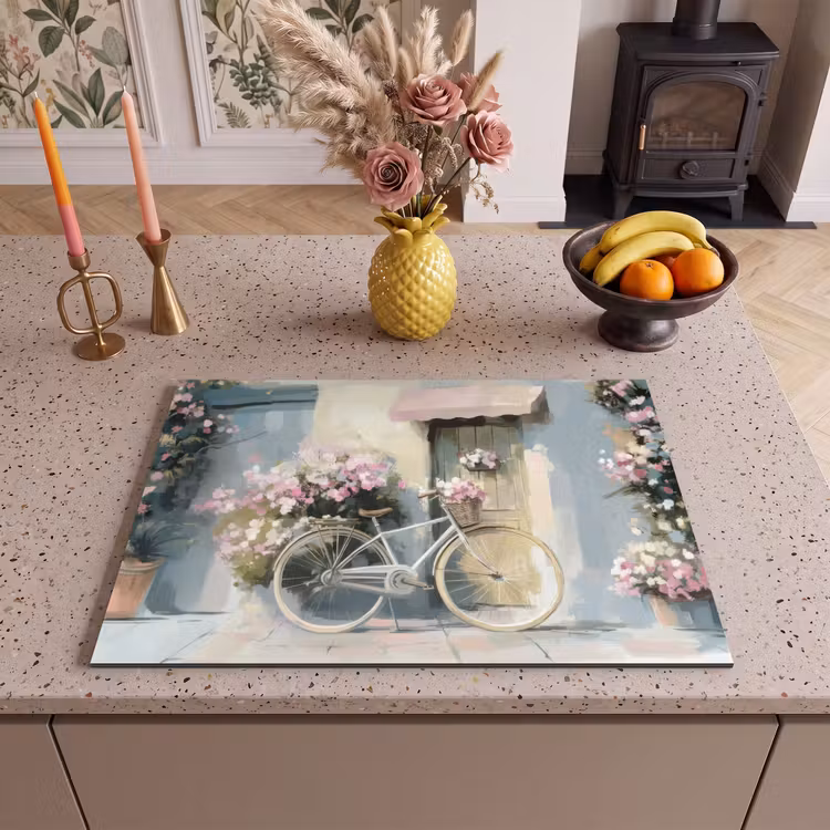 Inductie beschermer - Fiets - Pastelkleuren - Bloemen — 2
