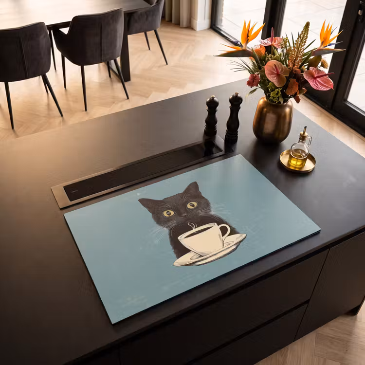 Inductie beschermer - Kat - Zwart - Koffie - Minimalistisch — 5