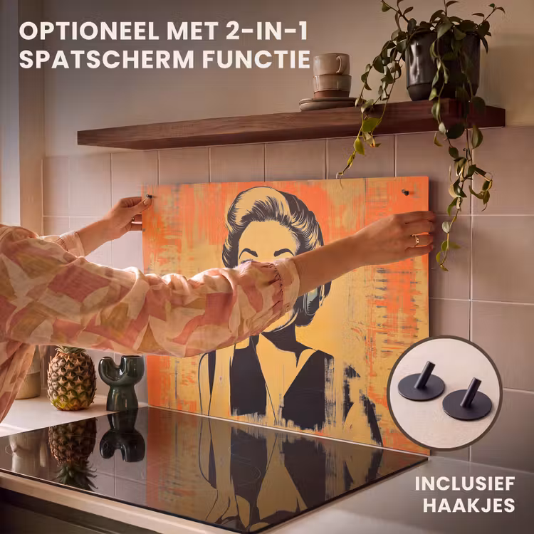 Inductie beschermer - Retro - Vrouw - Koptelefoon - Oranje — 10