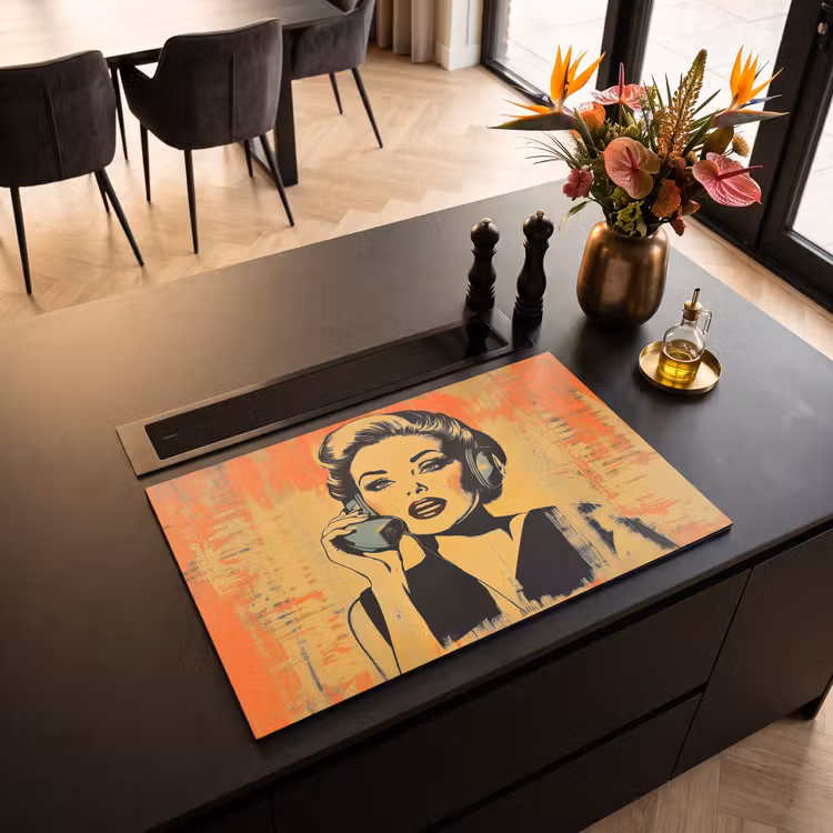 Inductie beschermer - Retro - Vrouw - Koptelefoon - Oranje — 5