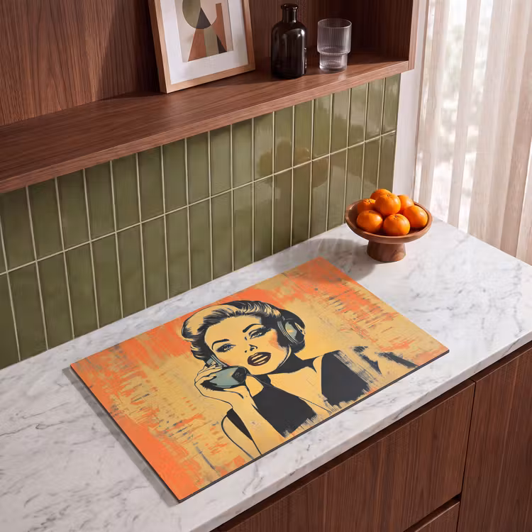 Inductie beschermer - Retro - Vrouw - Koptelefoon - Oranje — 8