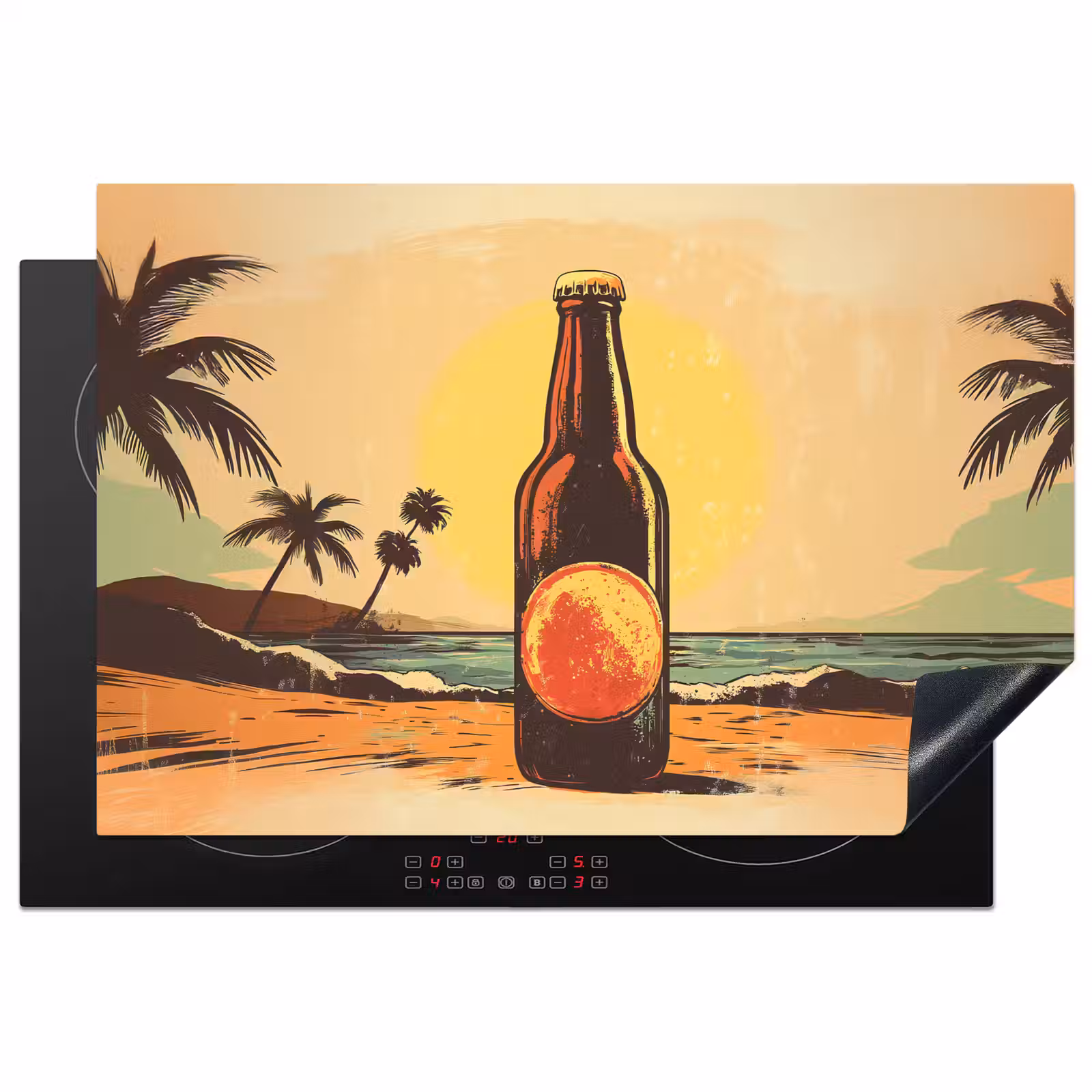 Inductie beschermer - Bierfles - Zonsondergang - Palmbomen - Zee — 1
