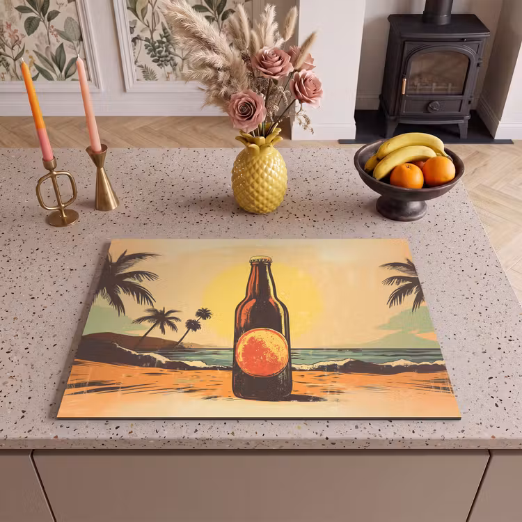 Inductie beschermer - Bierfles - Zonsondergang - Palmbomen - Zee — 2