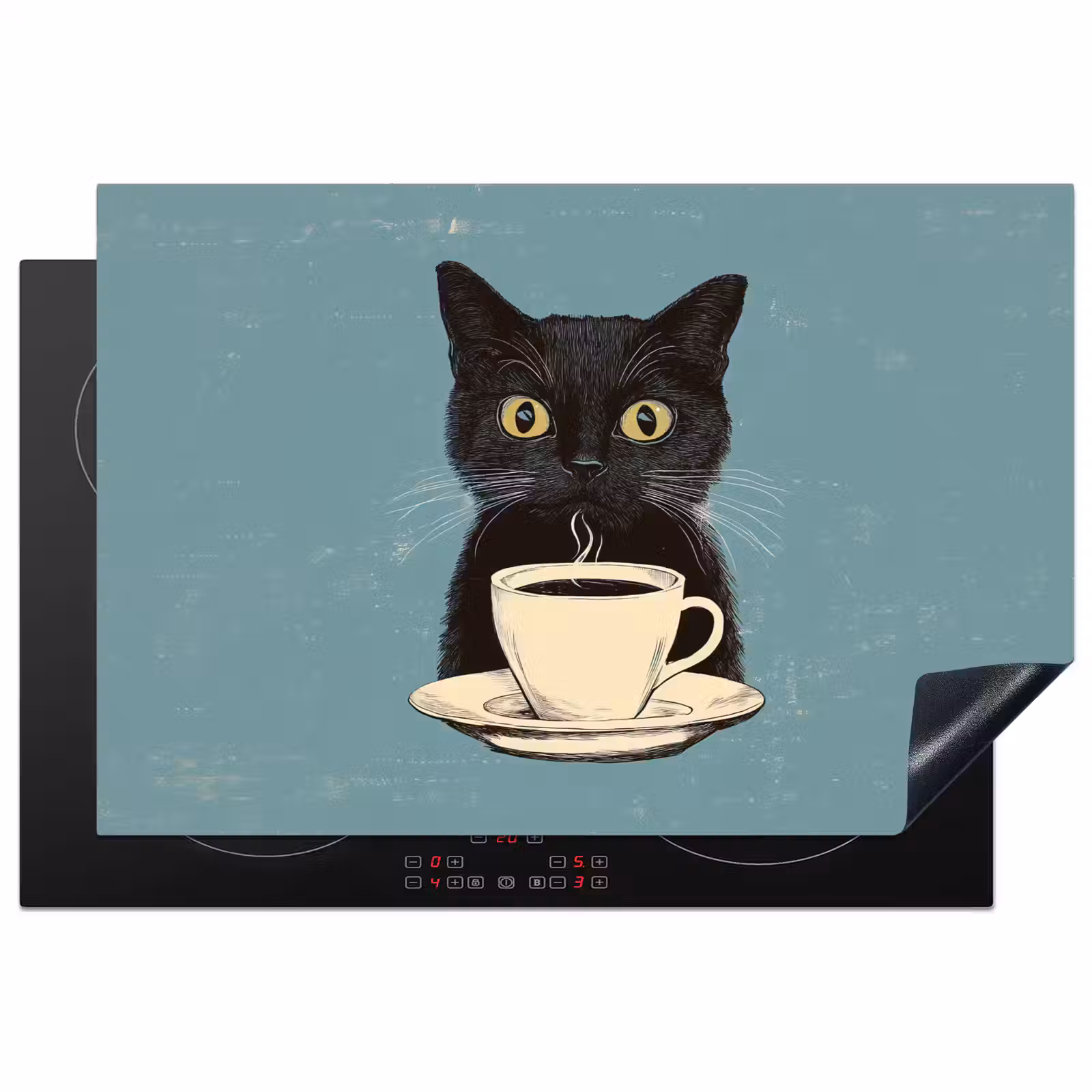 Inductie beschermer - Kat - Zwart - Koffie - Minimalistisch — 1