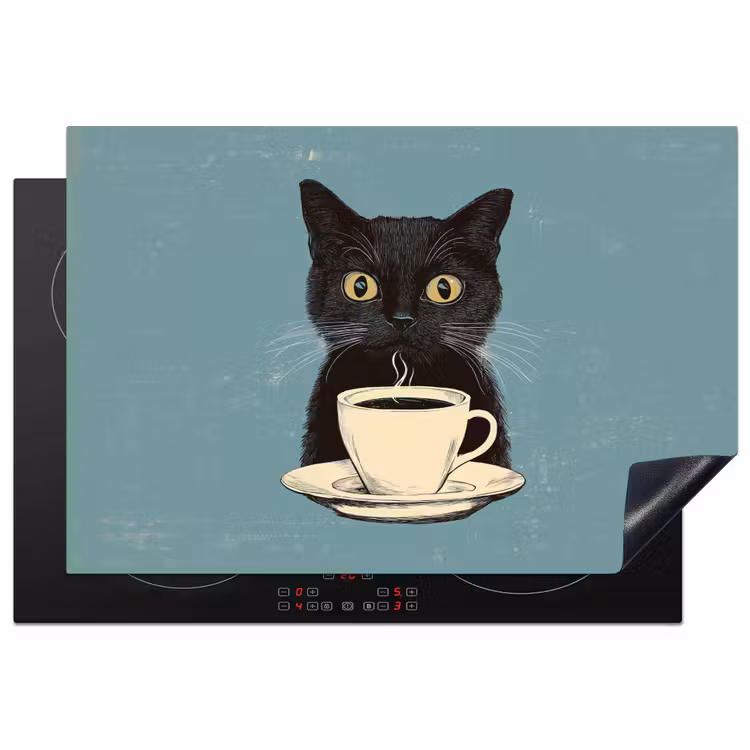 Inductie beschermer - Kat - Zwart - Koffie - Minimalistisch — 1