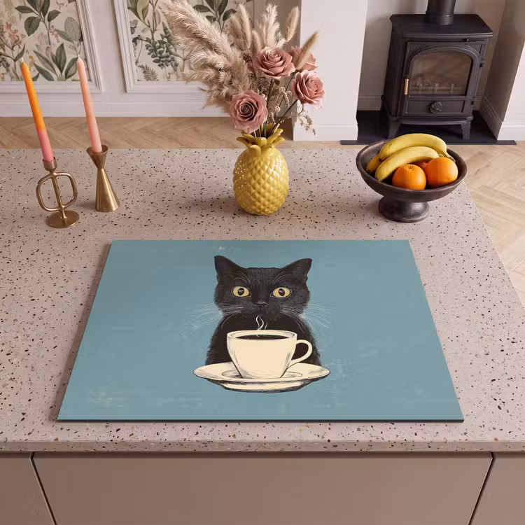 Inductie beschermer - Kat - Zwart - Koffie - Minimalistisch — 2