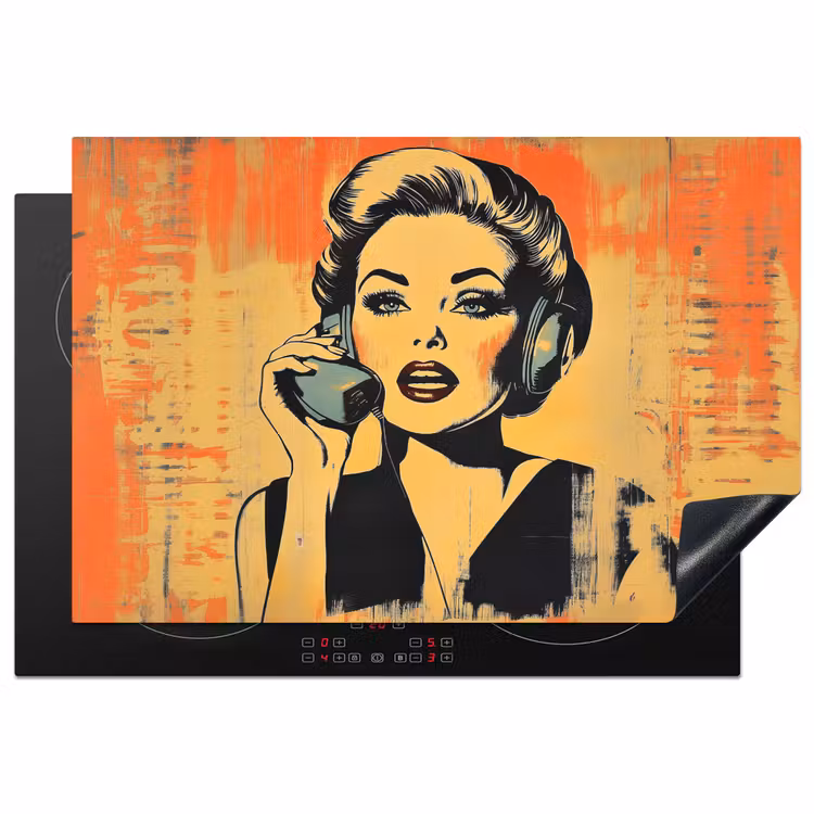 Inductie beschermer - Retro - Vrouw - Koptelefoon - Oranje — 1