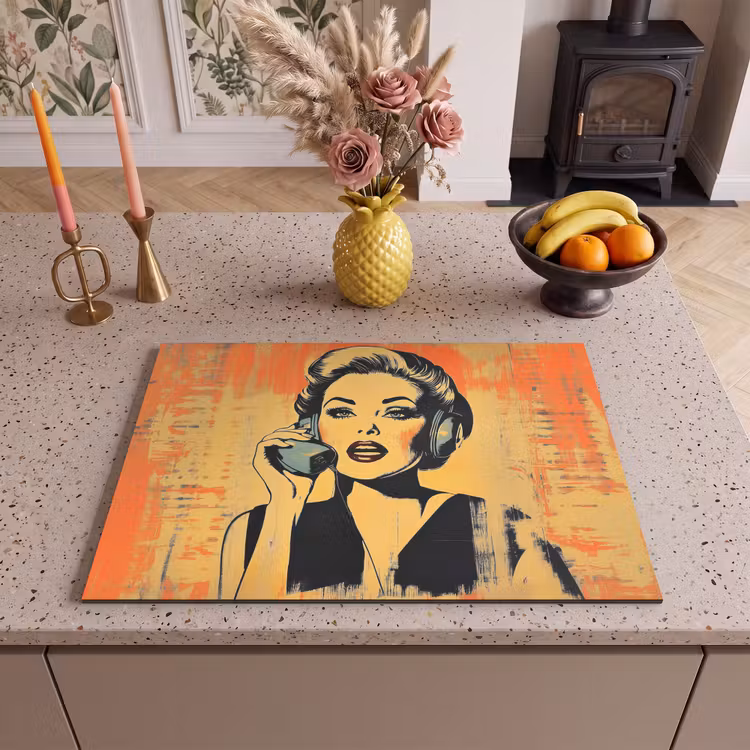 Inductie beschermer - Retro - Vrouw - Koptelefoon - Oranje — 2