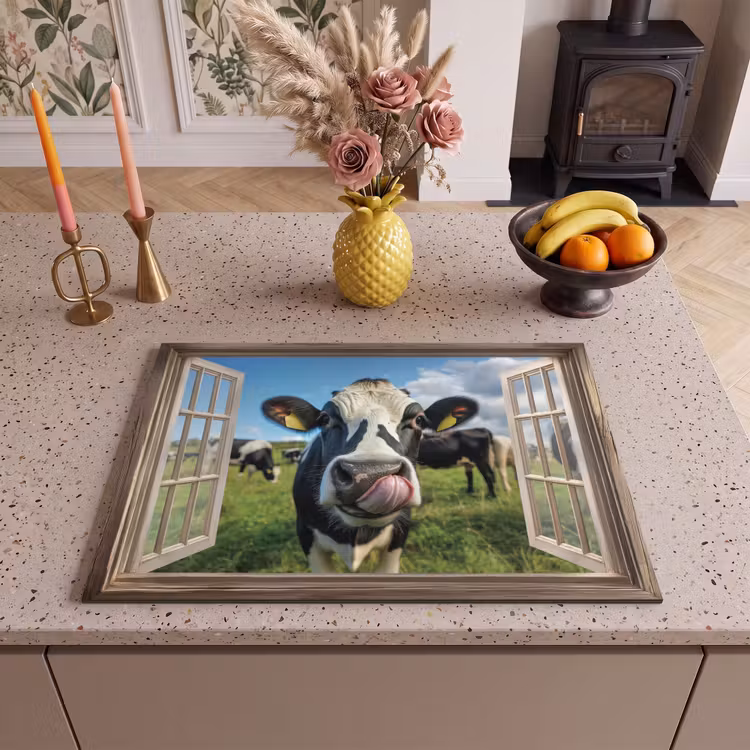 Inductie beschermer - Doorkijk - Koe - Weiland - Dieren - Natuur — 2