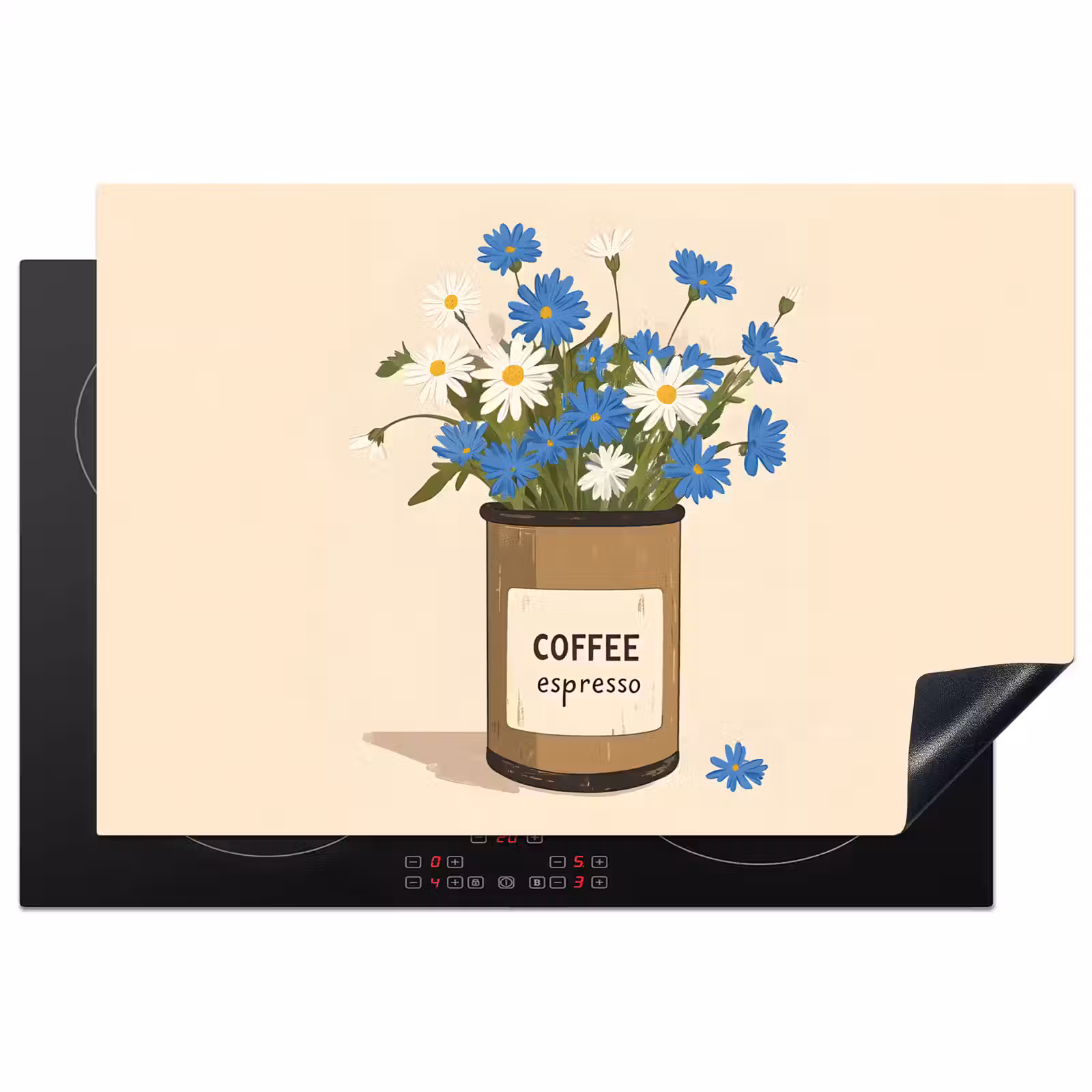 Inductie beschermer - Coffee - Blik - Minimalistisch - Bloemen — 1