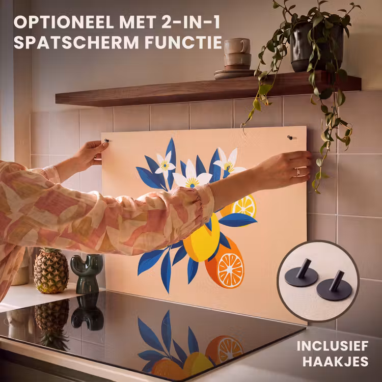 Inductie beschermer - Illustratie - Sinaasappels - Donkerblauw - Bloemen — 10