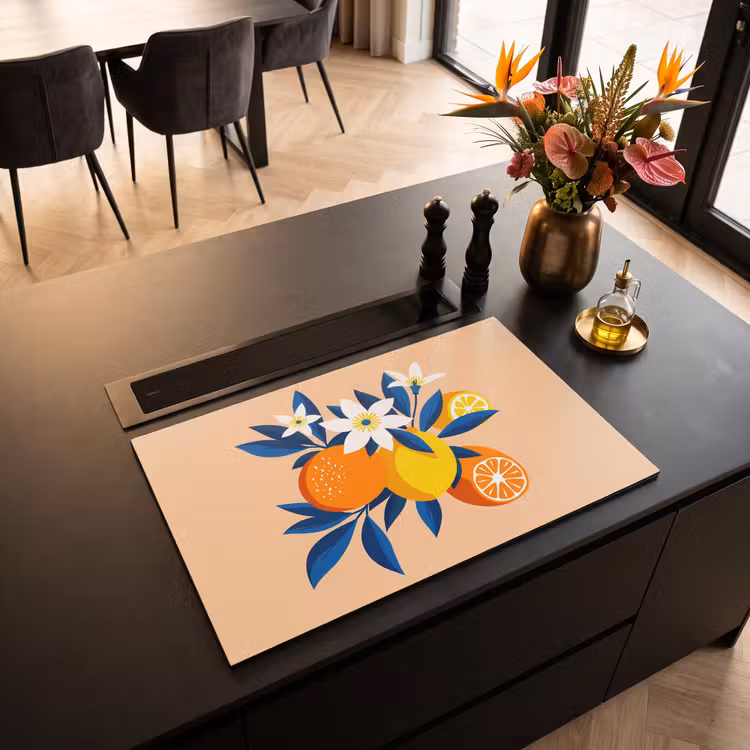 Inductie beschermer - Illustratie - Sinaasappels - Donkerblauw - Bloemen — 5