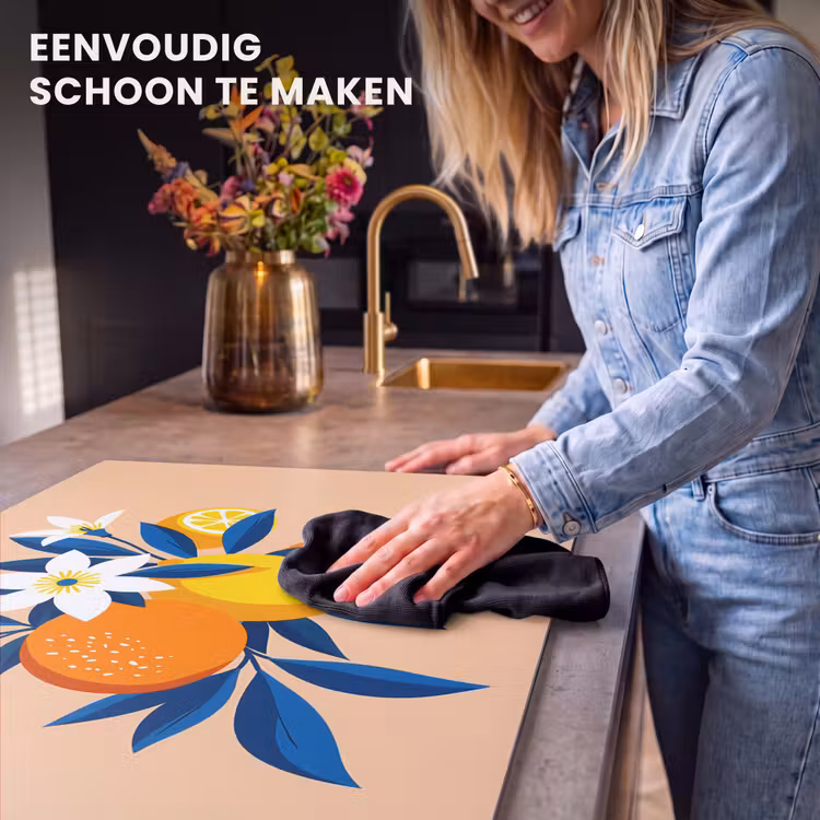 Inductie beschermer - Illustratie - Sinaasappels - Donkerblauw - Bloemen — 6