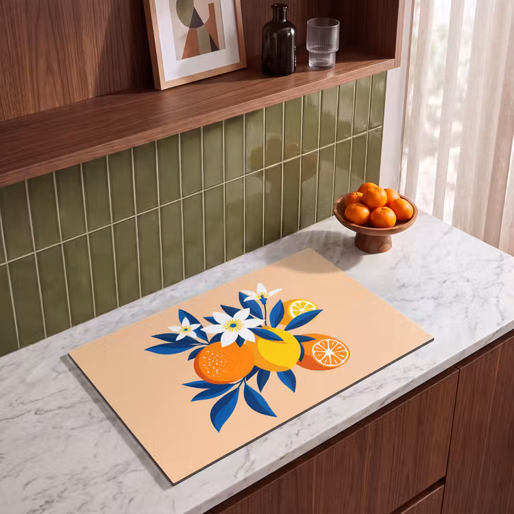 Inductie beschermer - Illustratie - Sinaasappels - Donkerblauw - Bloemen — 8