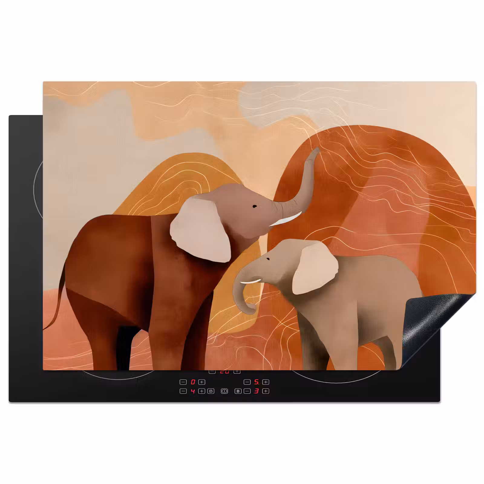 Inductie beschermer - Olifanten - Oranje - Abstract — 1