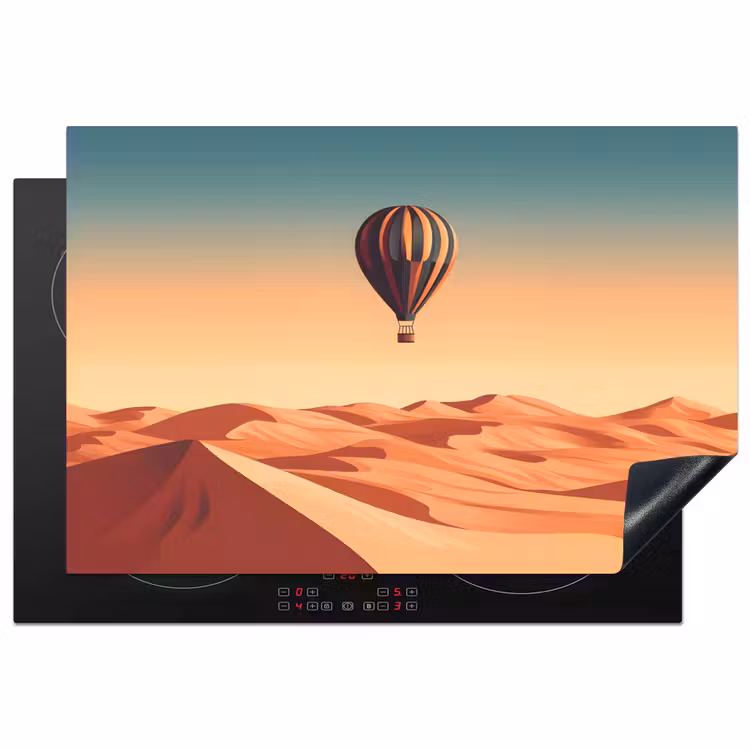 Inductie beschermer - Luchtballon - Woestijn - Zonsondergang - Blauw — 1