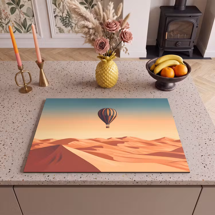 Inductie beschermer - Luchtballon - Woestijn - Zonsondergang - Blauw — 2