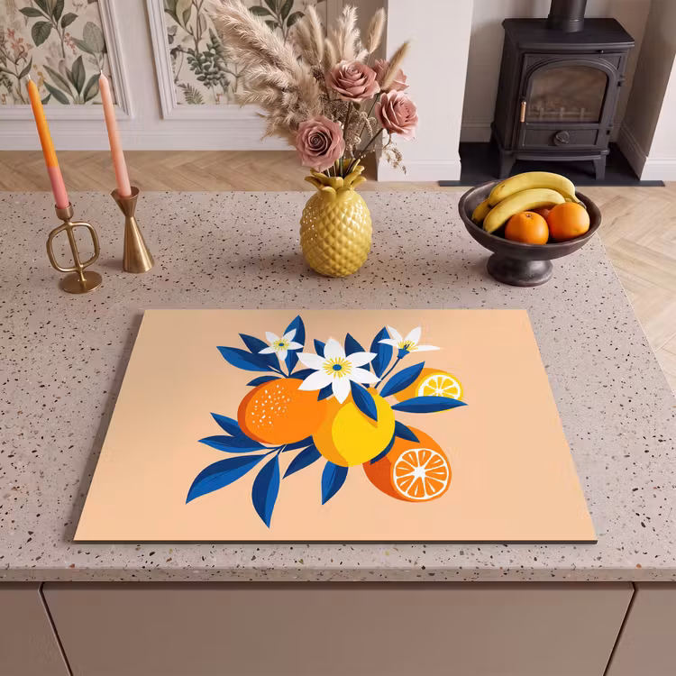 Inductie beschermer - Illustratie - Sinaasappels - Donkerblauw - Bloemen — 2