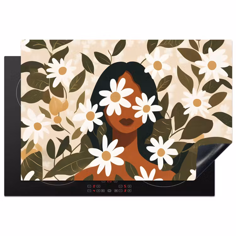 Inductie beschermer - Illustratie - Vrouw - Madeliefjes - Wit — 1