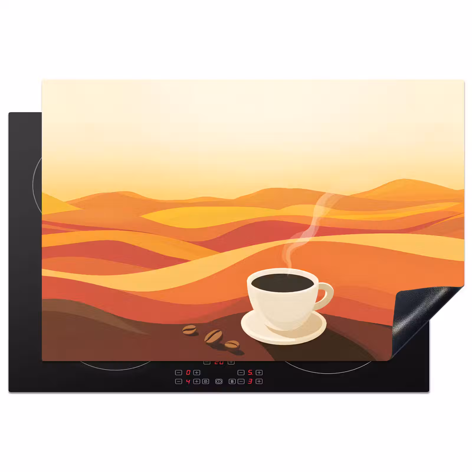 Inductie beschermer - Koffie - Landschap - Oranje - Koffiebonen — 1