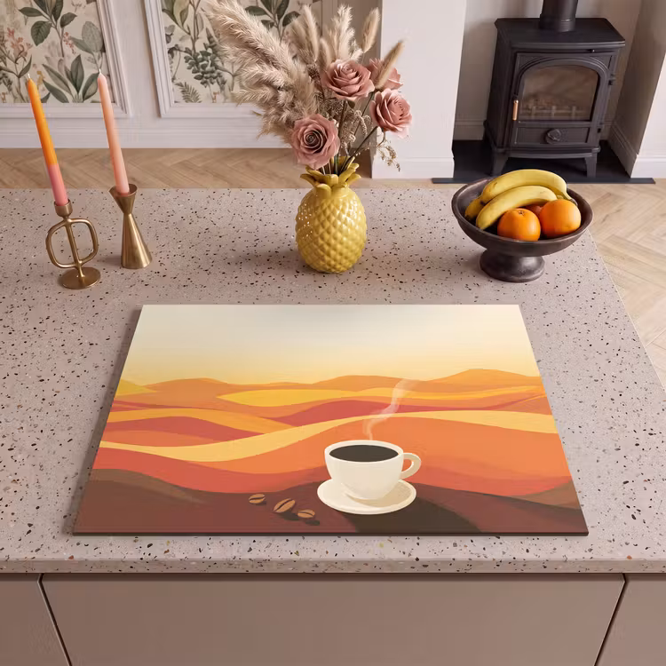Inductie beschermer - Koffie - Landschap - Oranje - Koffiebonen — 2