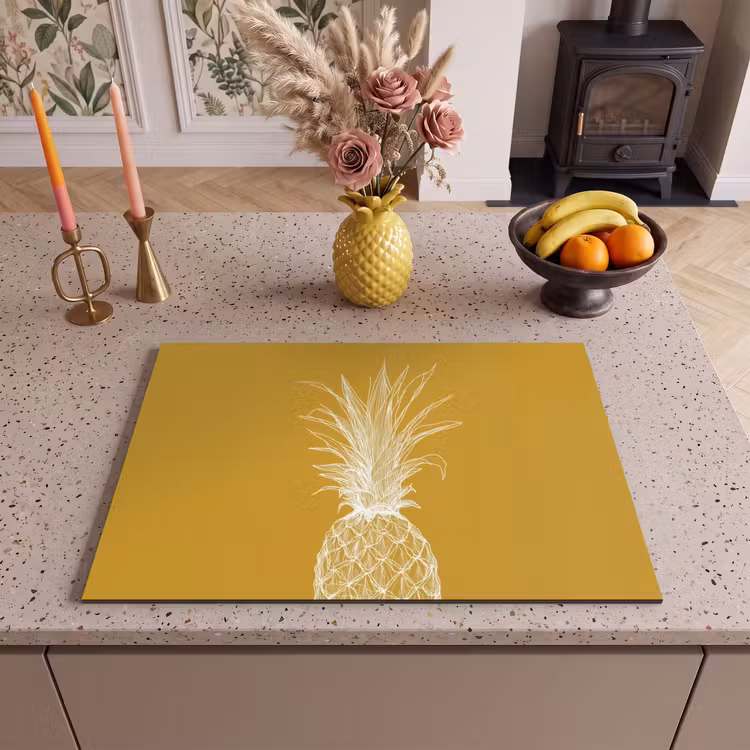 Inductie beschermer - Lijnillustratie - Ananas - Bladkroon - Okergeel — 2