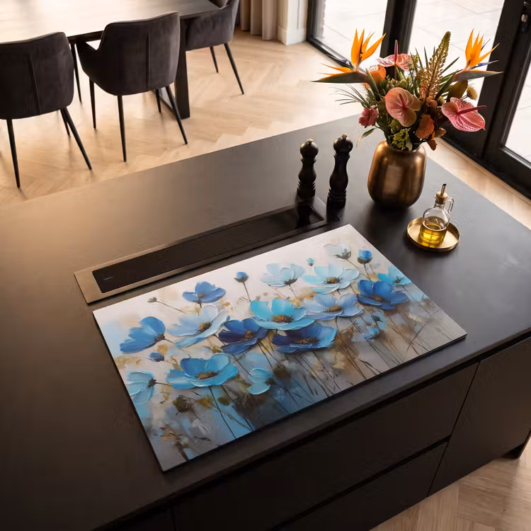 Inductie beschermer - Bloemen - Schilderij - Blauw — 5