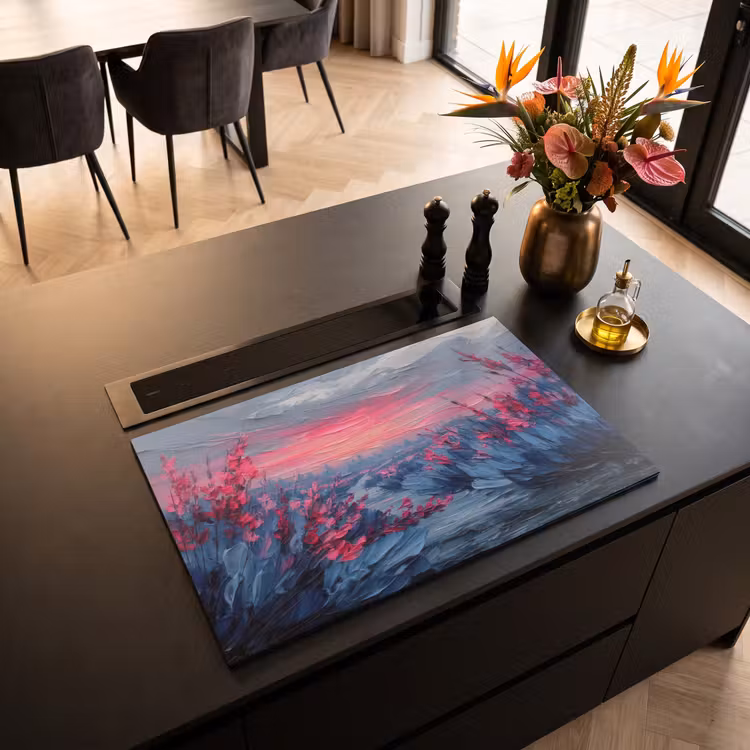 Inductie beschermer - Schilderij - Zonsondergang - Bloemen - Rivier — 5