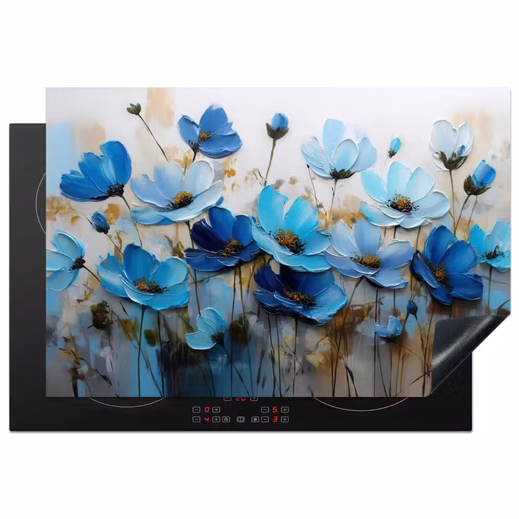 Inductie beschermer - Bloemen - Schilderij - Blauw — 1