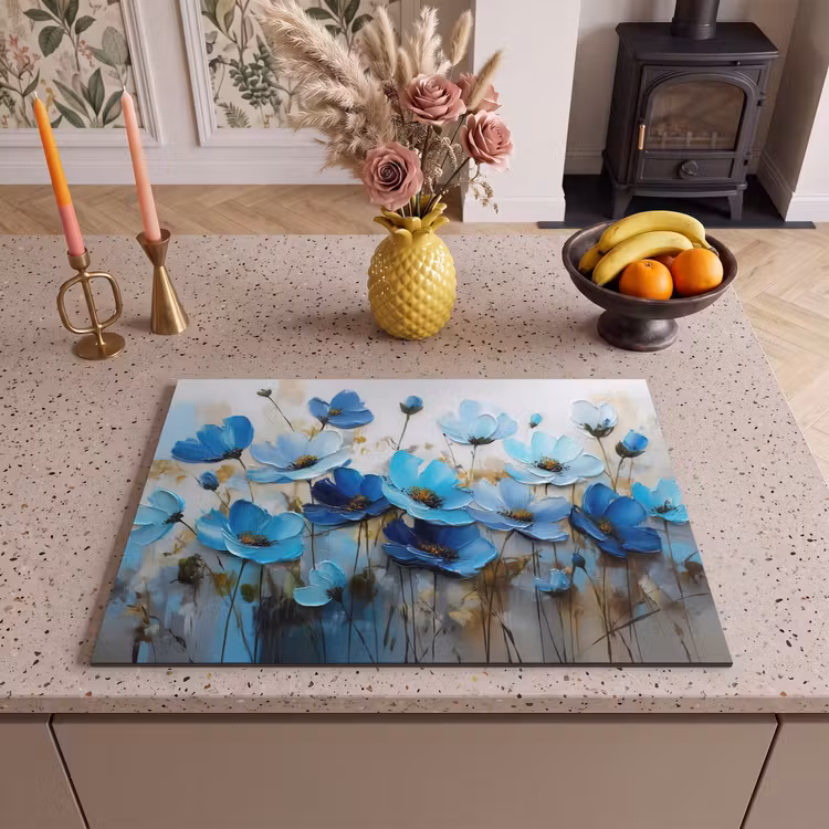 Inductie beschermer - Bloemen - Schilderij - Blauw — 2