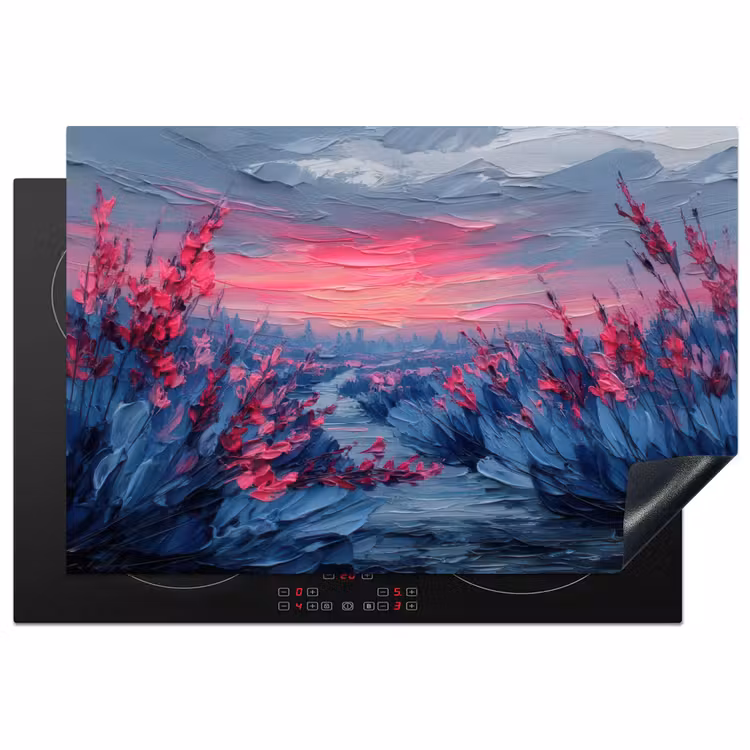 Inductie beschermer - Schilderij - Zonsondergang - Bloemen - Rivier — 1