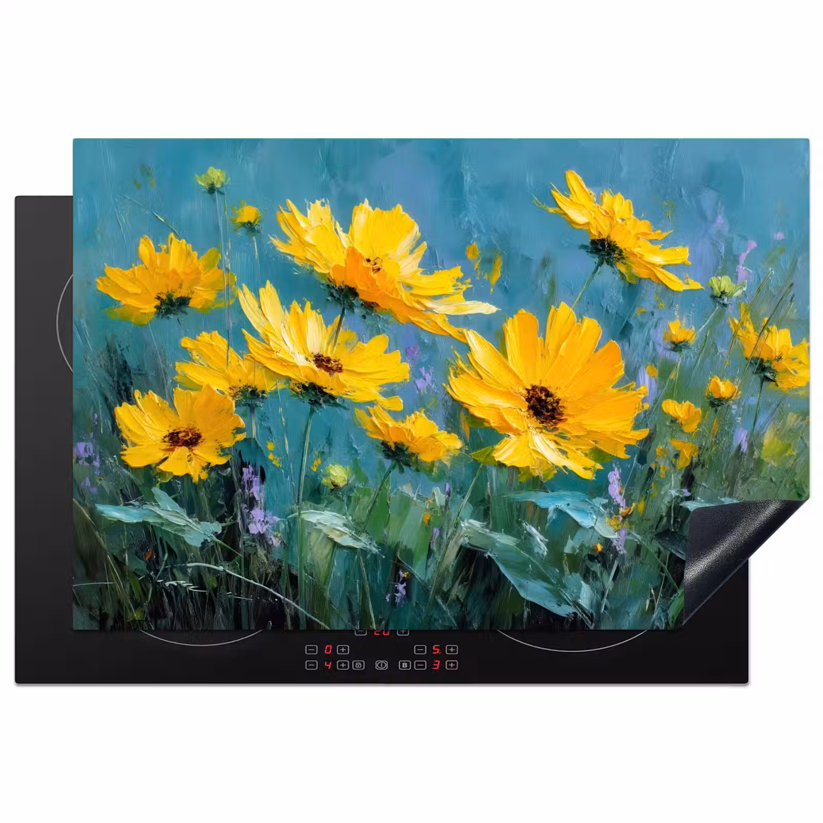 Inductie beschermer - Penseelstreken - Bloemen - Felgeel - Abstract — 1