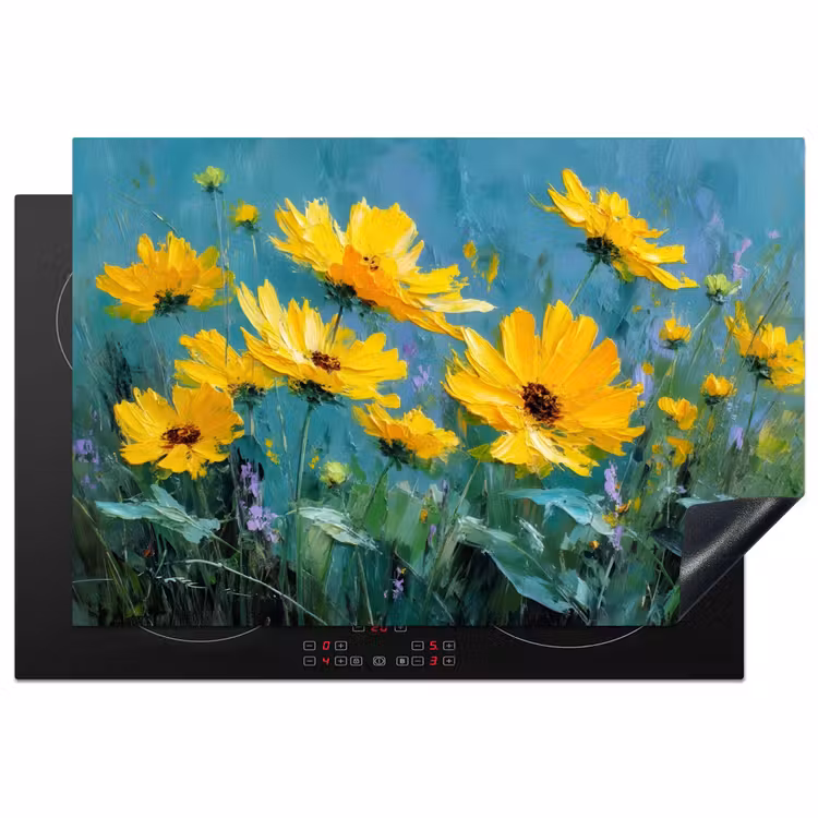 Inductie beschermer - Penseelstreken - Bloemen - Felgeel - Abstract — 1