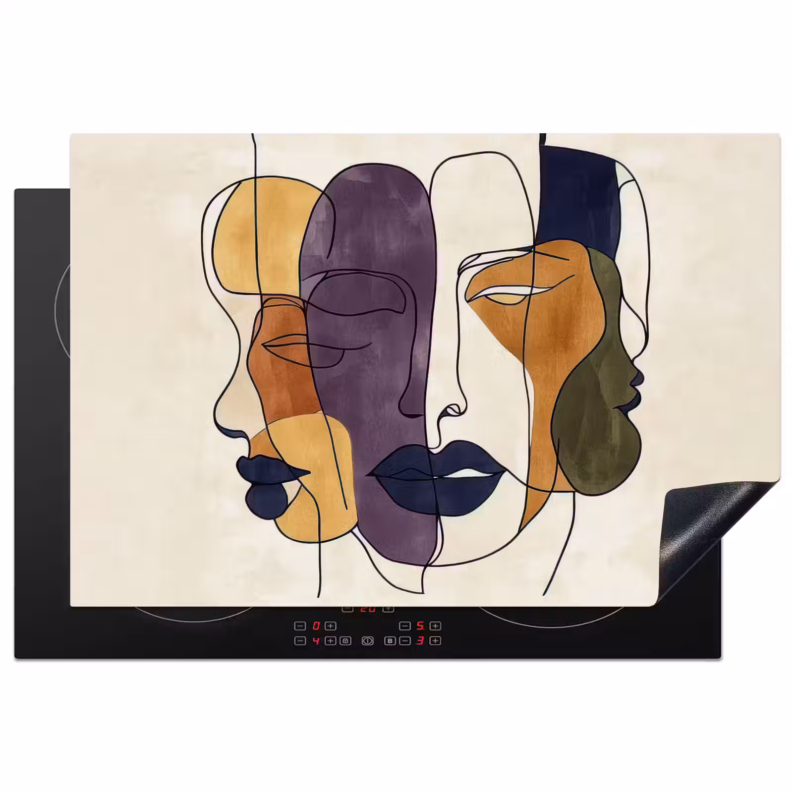 Inductie beschermer - Abstract - Overlappende gezichten - Paars - Donkergroen — 1