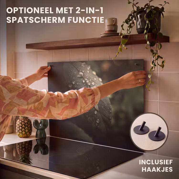 Inductie beschermer - Blad - Groen - Nerven - Regendruppels — 10